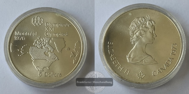  Kanada  5 Dollar  1974 Montreal 1976 Karte Kanada FM-Frankfurt   Feinsilber: 22,5g   