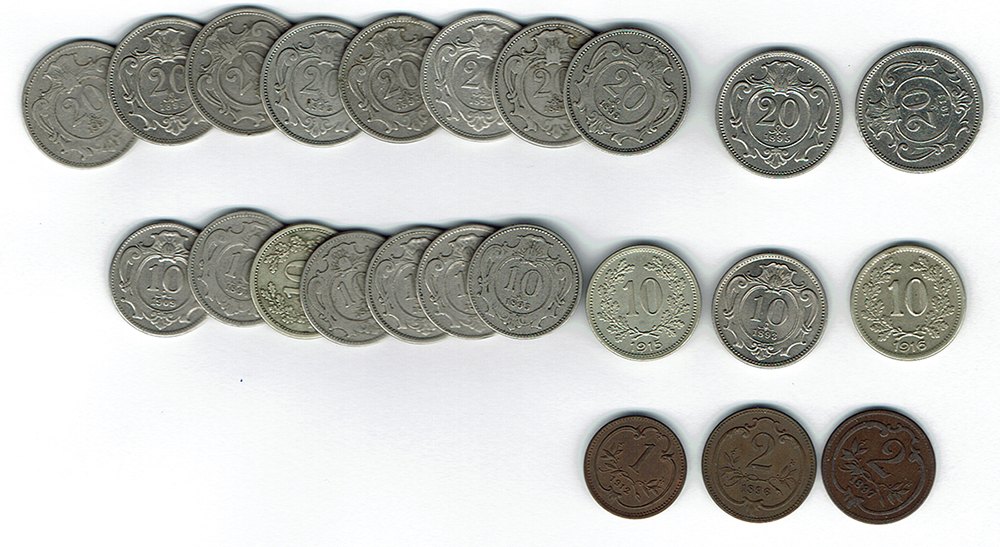  SZAIVERT KAISERREICH 23 KLEINMÜNZEN FRANZ JOSEPH 20 10 1 UND 2 HELLER   