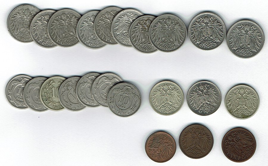  SZAIVERT KAISERREICH 23 KLEINMÜNZEN FRANZ JOSEPH 20 10 1 UND 2 HELLER   