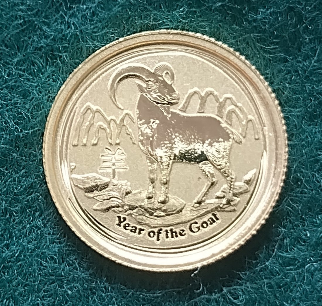  Australien Lunar 5 Dollar  Goat of the year 2015  1/20Unze Goldmünze pP   