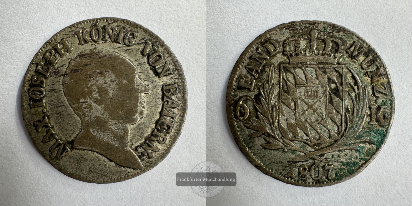  Deutschland Bayern 6 Kreuzers 1807 Maximillian I Joseph FM-Frankfurt KM#686 Feinsilber: 0,87g   