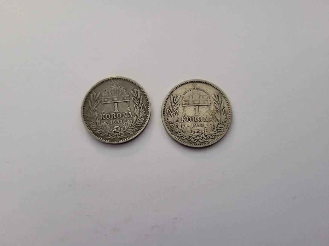  1 Korona 1893 2x á 4,17g fein Ag Kronenwährung Ungarn Franz Joseph I. Spittalgold9800 (1277   
