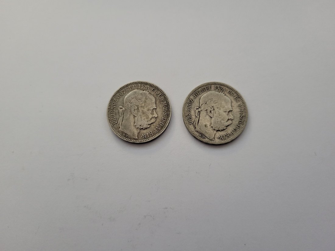  1 Korona 1893 2x á 4,17g fein Ag Kronenwährung Ungarn Franz Joseph I. Spittalgold9800 (1277   