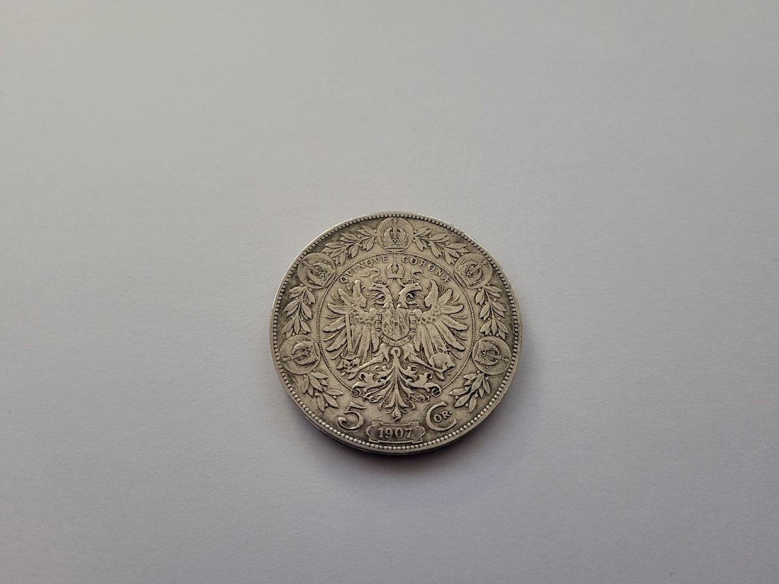  5 Kronen 1907 silber 21,6g fein Kronenwährung Österreich Franz Joseph I. Spittalgold9800 (4783)   