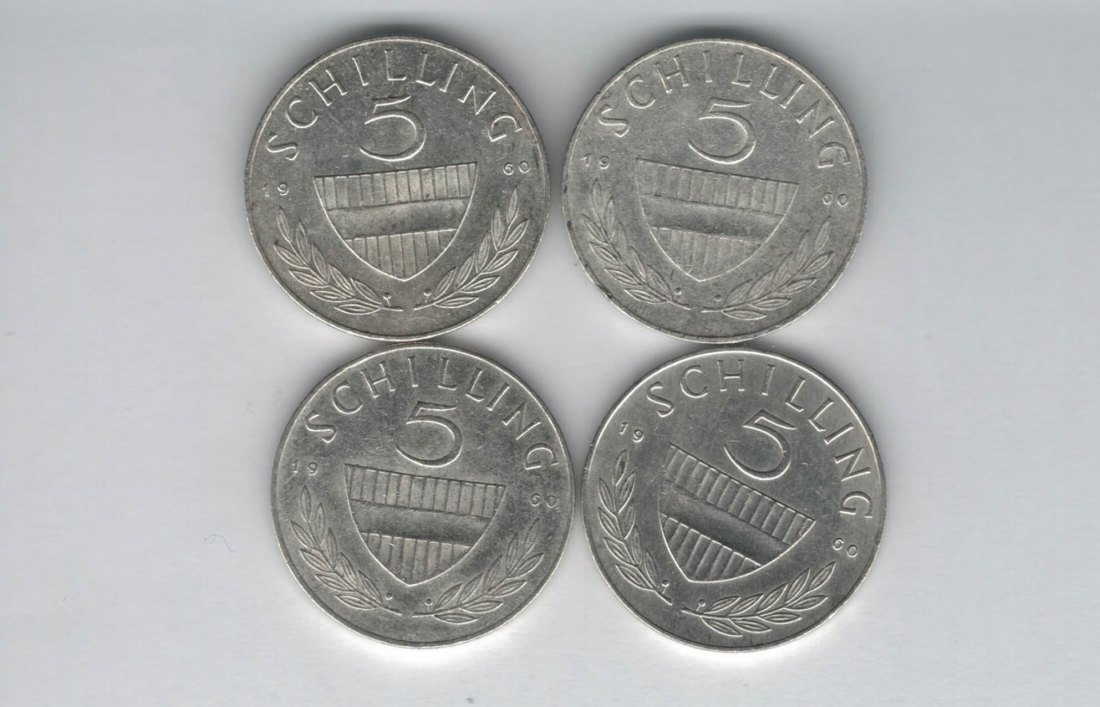 5 Schilling 1960 4 Stk silber á 3,32 fein Österreich Spittalgold9800 /1054   