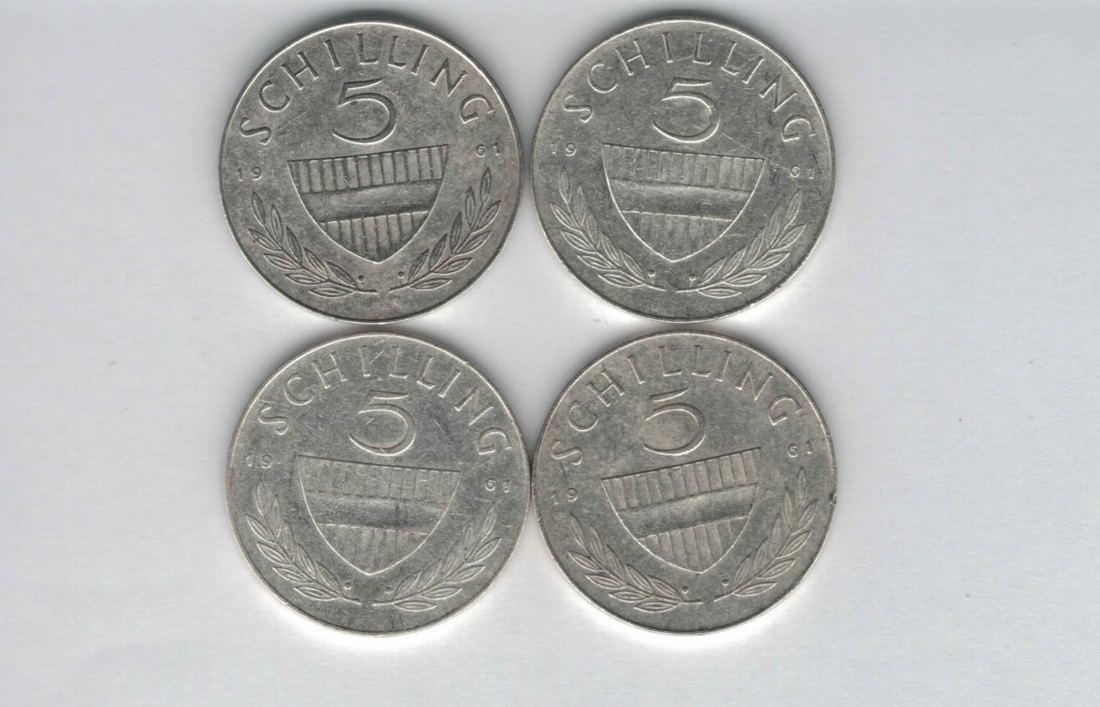  5 Schilling 1961 4 Stk silber á 3,32 fein Österreich Spittalgold9800 /1054   