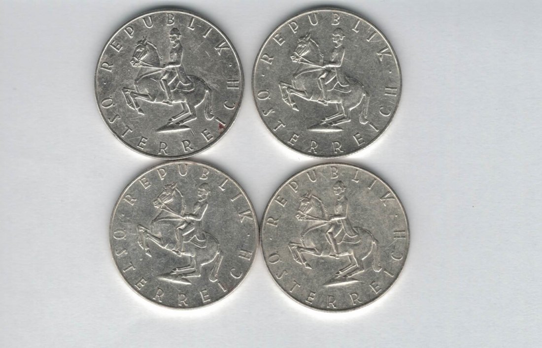  5 Schilling 1961 4 Stk silber á 3,32 fein Österreich Spittalgold9800 /1054   