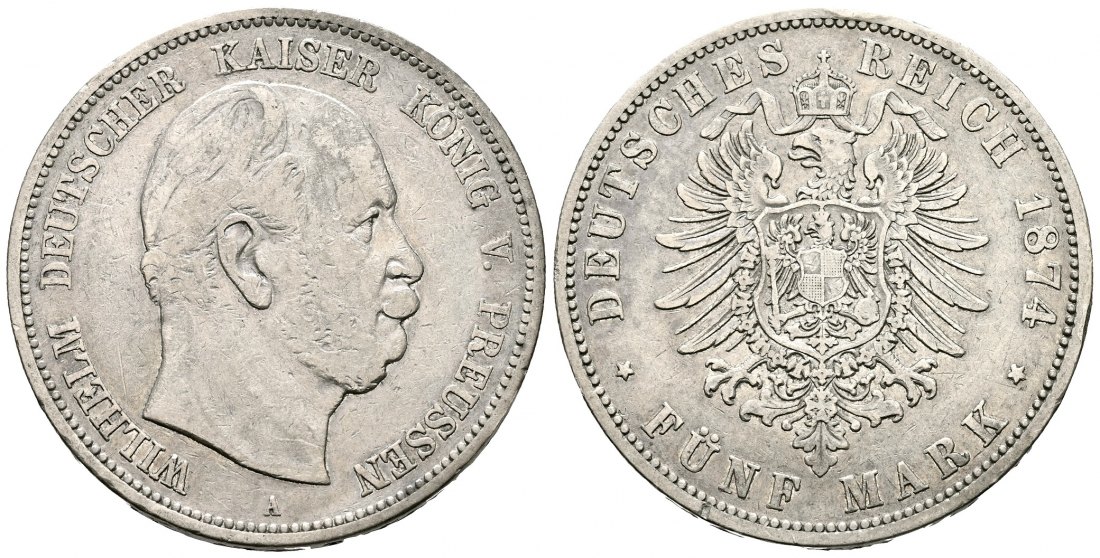 PEUS 2707 Preußen - Kaiserreich Wilhelm I. (1861 - 1888) 5 Mark 1874 A Berlin Kl. Randfehler, sehr schön