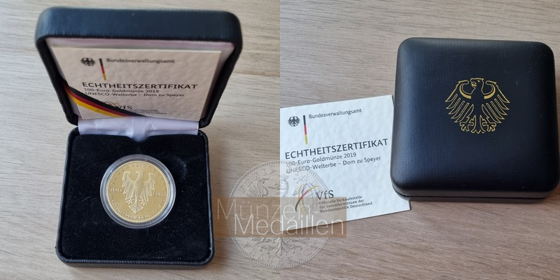 BRD  100 Euro    UNESCO Welterbe MM-Frankfurt  Feingold: 15,55g Dom zu Speyer 2019 G 