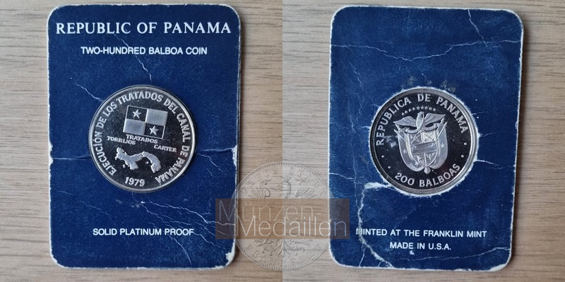  Panama, 200 Balboas 1979 Panamakanal-Vertrag MM-Frankfurt KM#61 Feinplatin: 9,31g   