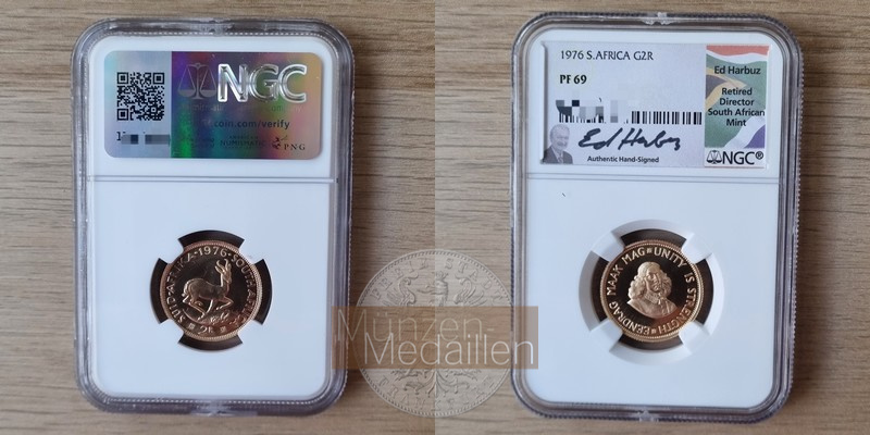 Süd Afrika  2 Rand MM-Frankfurt Feingold: 7,32g Springbok 1976 
