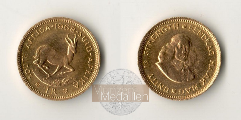 Süd Afrika MM-Frankfurt Feingold: 3,66g 1 Rand 1968 