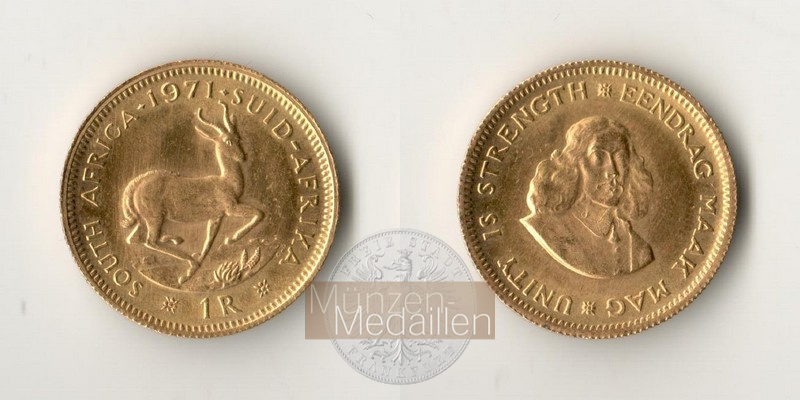 Süd Afrika MM-Frankfurt Feingold: 3,66g 1 Rand 1971 