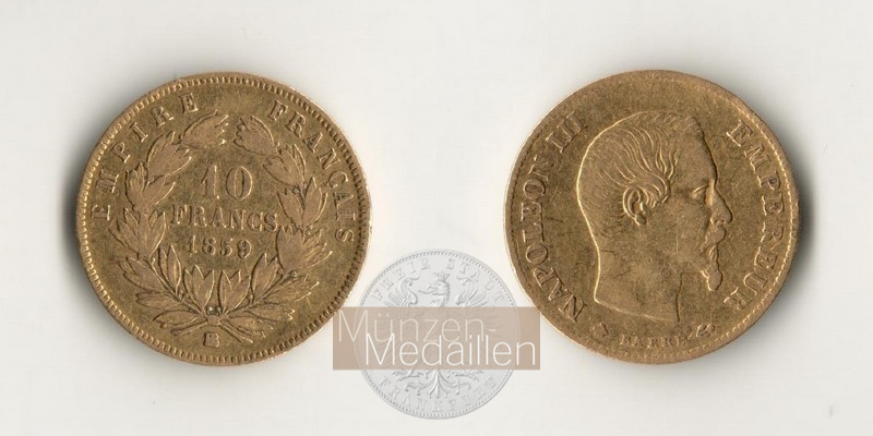 Frankreich  10 Francs MM-Frankfurt Feingold: 2,90g Napoleon III. 1852-1870 1859 A 