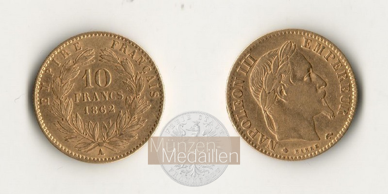 Frankreich MM-Frankfurt Feingewicht: 2,90g Gold 10 Francs 1862 A 