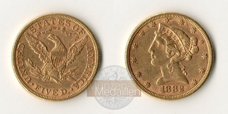 USA  5 Dollar MM-Frankfurt   Feingold: 7,52g Half Eagle - Liberty Head 1882 