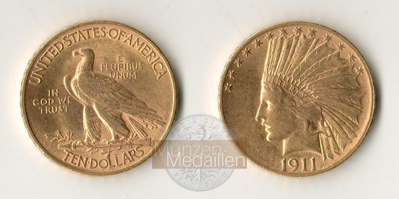 USA  10 Dollars MM-Frankfurt Feingold: 15g Indian Chief 1911 