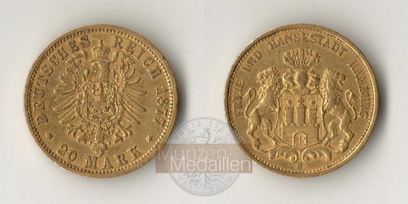 Deutsches Kaiserreich. Hamburg 20 Mark MM-Frankfurt Feingold: 7,17g  1877 J 