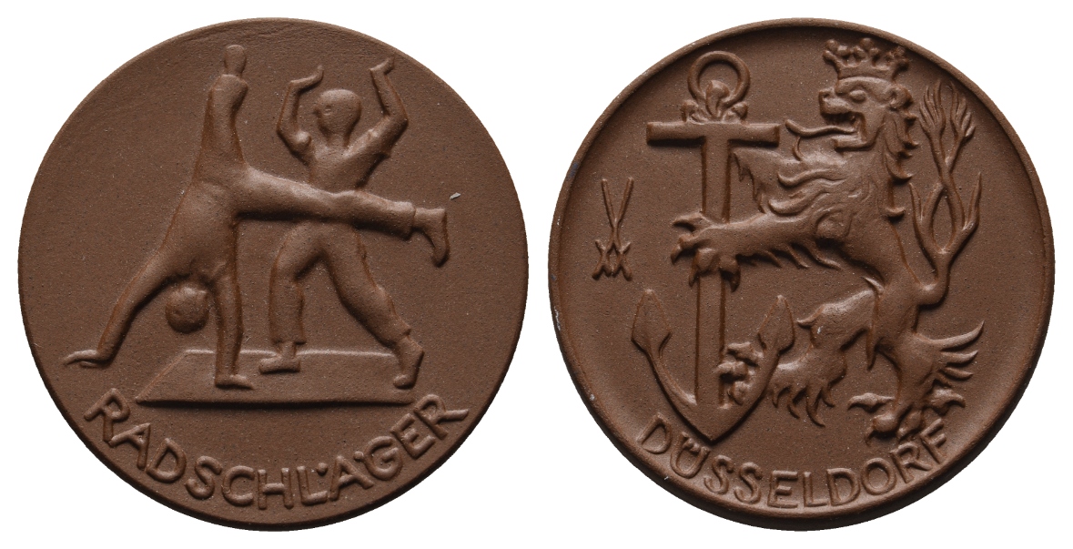  Düsseldorf; Medaille; Radschläger; Porzellan; 11,47 g, Ø 41,24 mm   