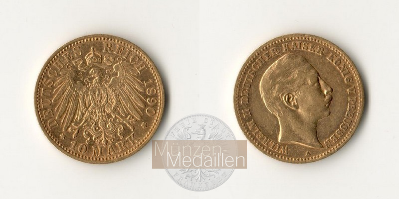 Deutsches Kaiserreich, Preussen MM-Frankfurt KM#520 Feingold: 3,58g Wilhelm II 10 Mark 1890 A 