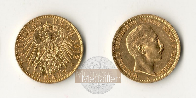 Preussen, Kaiserreich  10 Mark MM-Frankfurt Feingold: 3,584g Wilhelm II. 1888-1918 1912 A 
