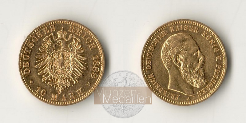 Dt. Kaiserreich Preussen, Friedrich III. MM-Frankfurt Feingewicht: 3,58g Gold 10 Mark 1888 A 