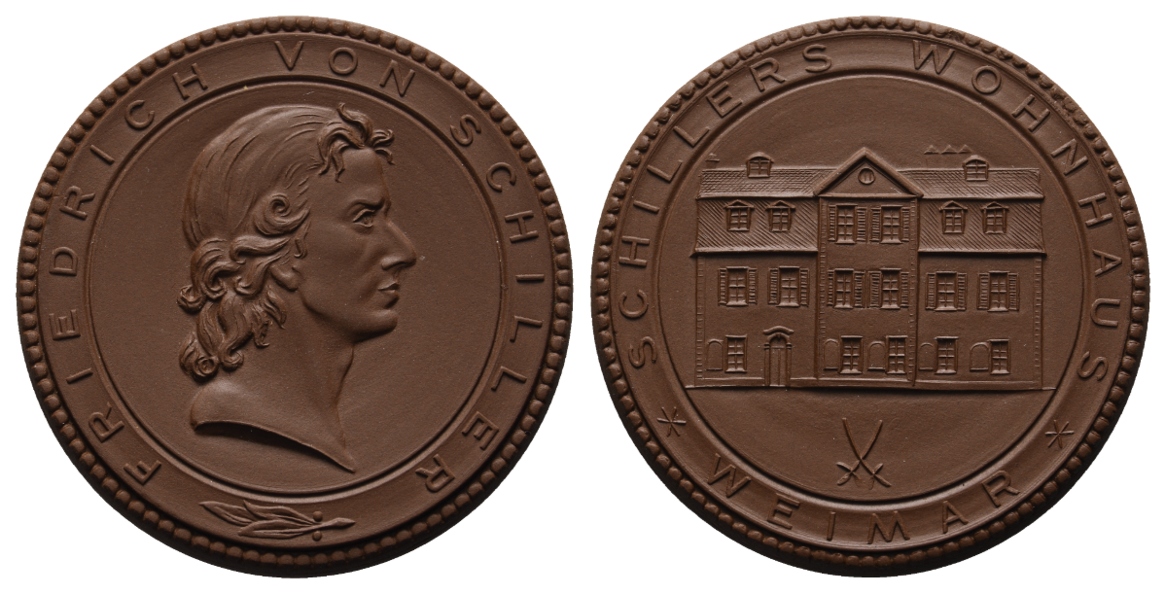  Medaille; Weimar; Schillers Wohnhaus; Porzellan; 23,64 g, Ø 50,4 mm   