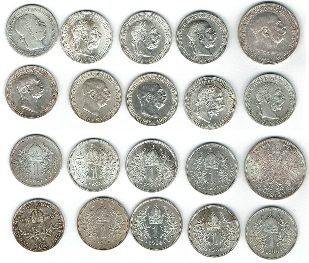  SZAIVERT KAISERREICH 2 KRONEN 1 KRONE WIEN LOT 10 STÜCK JUBILÄUM   