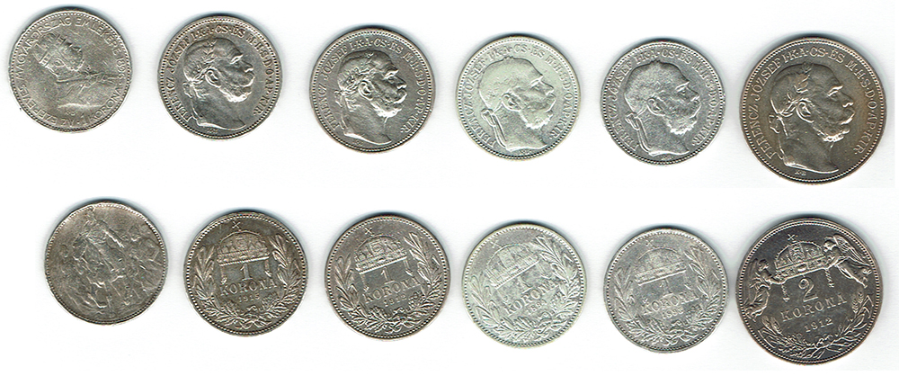  SZAIVERT KAISERREICH 2 KORONA 1 KORONA KREMNITZ KB LOT 6 STÜCK LANDNAHME   