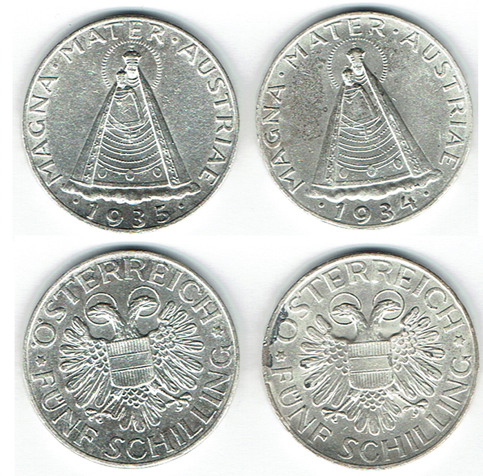  SZAIVERT ÖSTERREICH 1. REPUBLIK 5 SCHILLING 1934 1935   