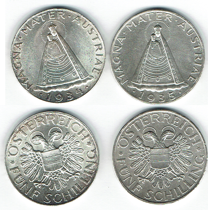  SZAIVERT ÖSTERREICH 1. REPUBLIK 5 SCHILLING 1934 1935   