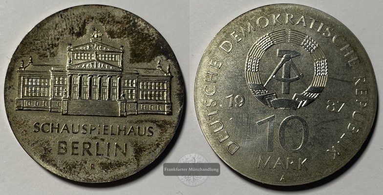  DDR,  10 Mark 1987 Schauspielhaus Berlin FM-Frankfurt  Feinsilber: 8,5g   