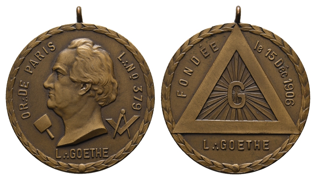  Goethe Medaille 1906; tragbar, Bronze; 23,64 g, Ø 37,5 mm   