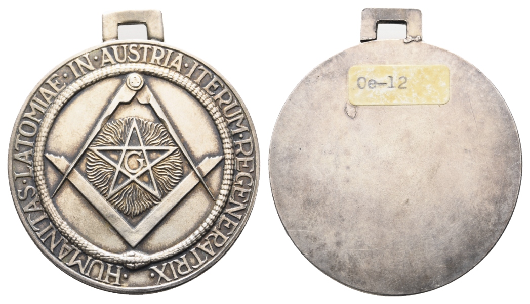  Medaille; Österreich; Freimaurer; versilberte Bronze; tragbar, 41,91 g, Ø 50,75 mm   