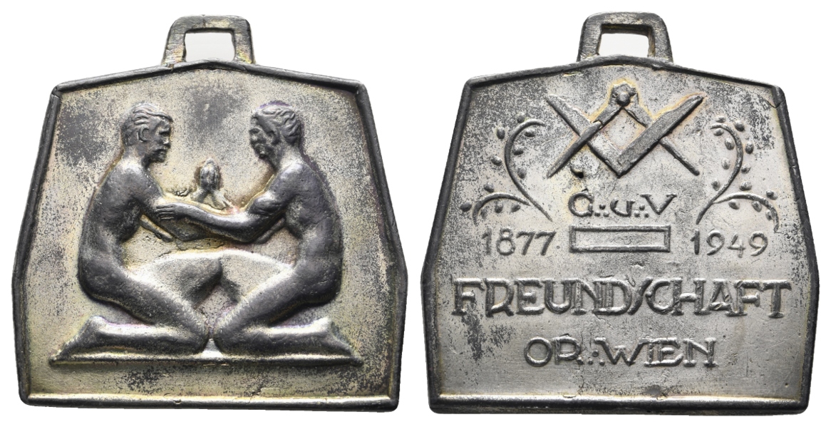  Medaille; Freimaurer; 1877-1949 Wien; unedel; tragbar; 70,26 g, H 52,90 mm x B 53,17 mm   