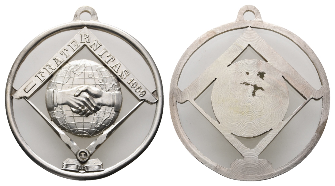  Medaille; Freimaurer; Fraternitas 1959; unedel; tragbar; 24,01 g, Ø 49,85 mm   