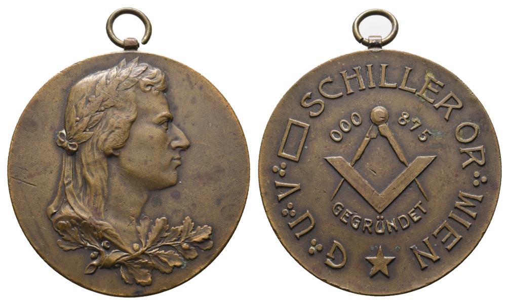  Medaille; Freimaurer; Schiller Or; Bronze; tragbar; 40,98 g, Ø 50,01 mm   