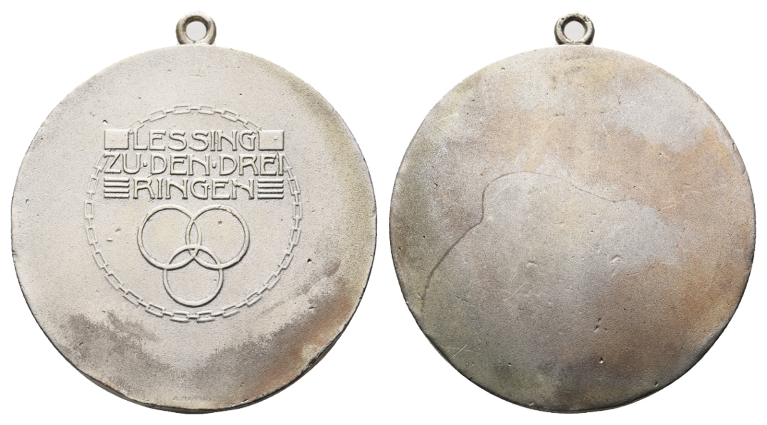 Medaille o.J.; Freimaurer; Lessing zu den drei Ringen; versilb.Bronze; tragbar; 68,86 g, Ø 50,28 mm   