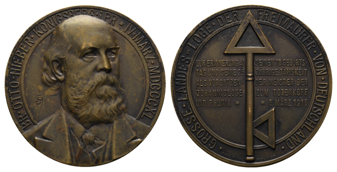  Medaille 1840; Freimaurer; Br. Otto Hieber Königsberg iPR; Bronze; 53,48 g; Ø 49,84 mm   