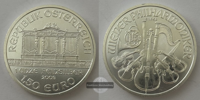  Österreich  1,50 Euro  Wiener Philharmoniker 2009 FM-Frankfurt KM#3159 Feinsilber: 31g   