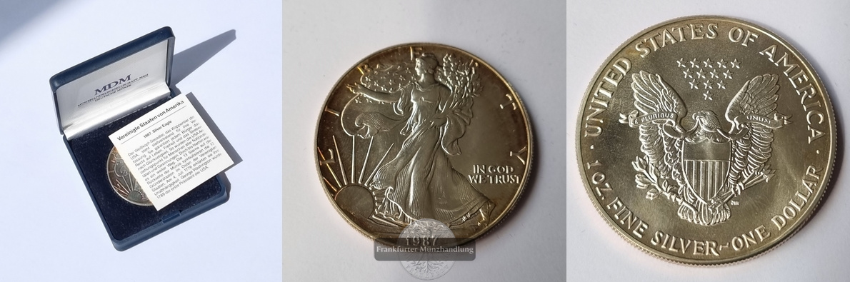  USA  1 Dollar 1987 American Eagle  FM-Frankfurt KM#273 Feinsilber: 31,1g   