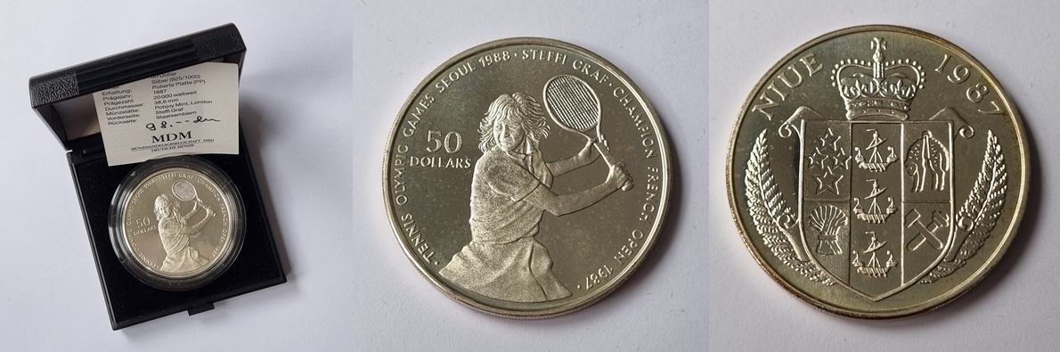  Niue 50 Dollars 1988 Seoul Olympic Games 1988 Steffi Graf FM-Frankfurt Feinsilber: 25,06g   