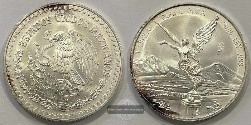  Mexiko.  Libertad  1998, 1 Onza (Unze)  FM-Frankfurt  Feinsilber: 31,1g stempelglanz Km#613   