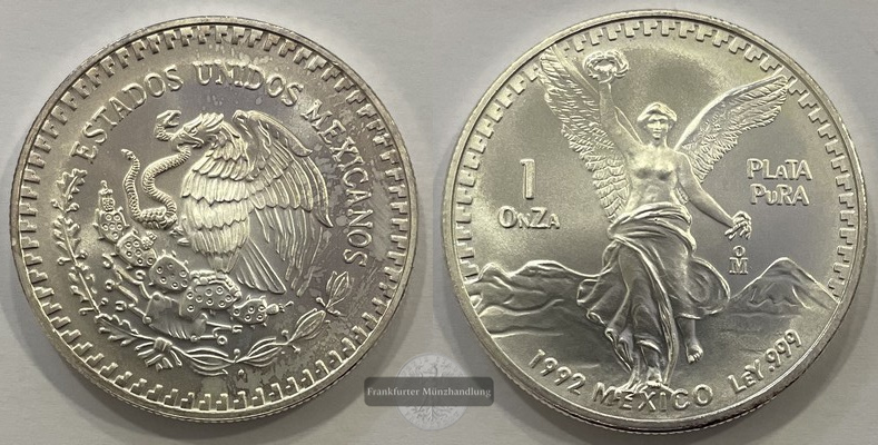  Mexico 1 Onza Libertad Plata Pura 1992 KM#494.1 FM-Frankfurt Feinsilber: 31,06g   
