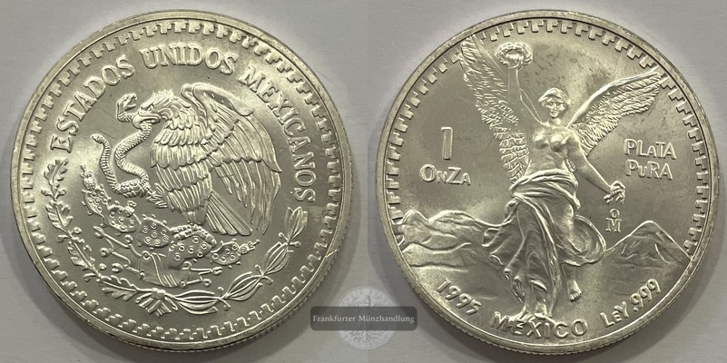  Mexico 1 Onza Libertad Plata Pura 1995 KM#494.1 FM-Frankfurt Feinsilber: 31,06g ss   