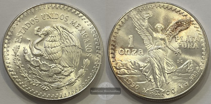  Mexico 1 Onza Libertad Plata Pura 1990 KM#494.1 FM-Frankfurt Feinsilber: 31,06g ss   