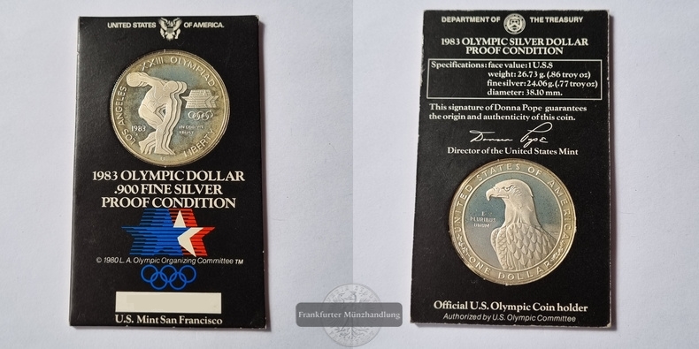  USA 1 Dollar San Francisco - 1983 XXIII Olympia FM-Frankfurt  Feinsilber: 24,06g   