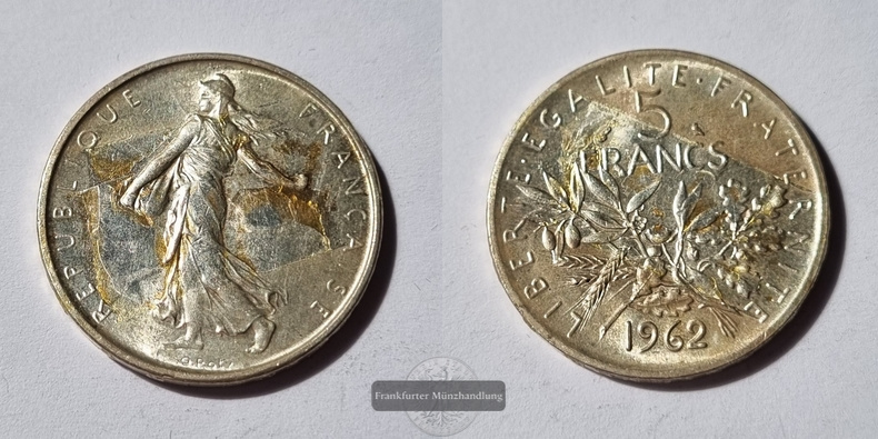  Frankreich  5 Francs  1962  FM-Frankfurt  Feinsilber: 10,02g   