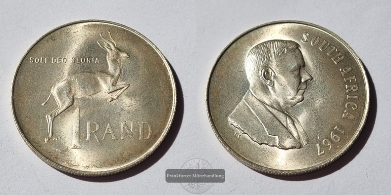  Süd Afrika  1 Rand  1967  FM-Frankfurt  Feinsilber: 12g   