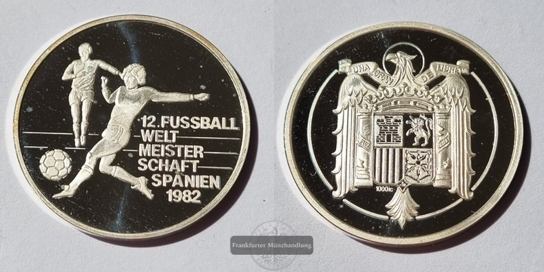  Spanien, Medaille 12. Fußball-Weltmeisterschaft Spanien 1982  FM-Frankfurt Gewicht: 14,63g pp   